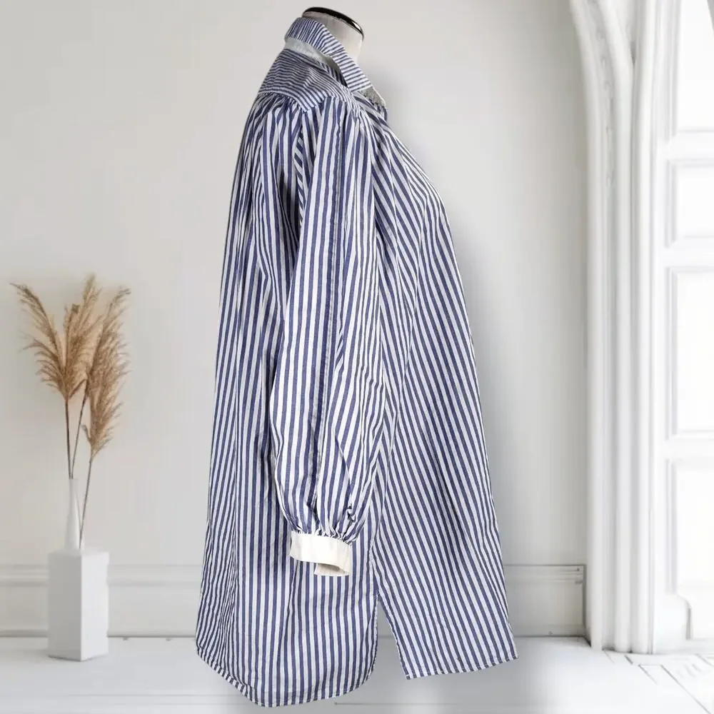 Vintage Victoria's Secret Blue Striped Cotton Sleep Shirt Nightgown Oversized S